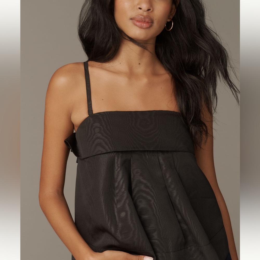 Maeve Black Square-Neck Pleated Camisole